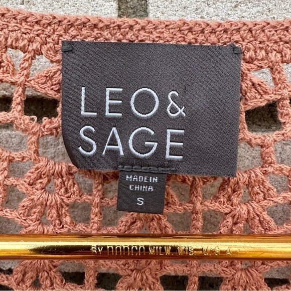 Leo & Sage Chai Peach Crochet Bell Sleeve Pullover Sweater Boho 100% Cotton Sz S - Picture 4 of 9